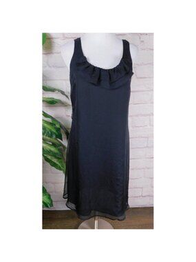 Gap Dress Womens 6 Black Chiffon Ruffle Neck Sleeveless Sheath Knee Length LBD